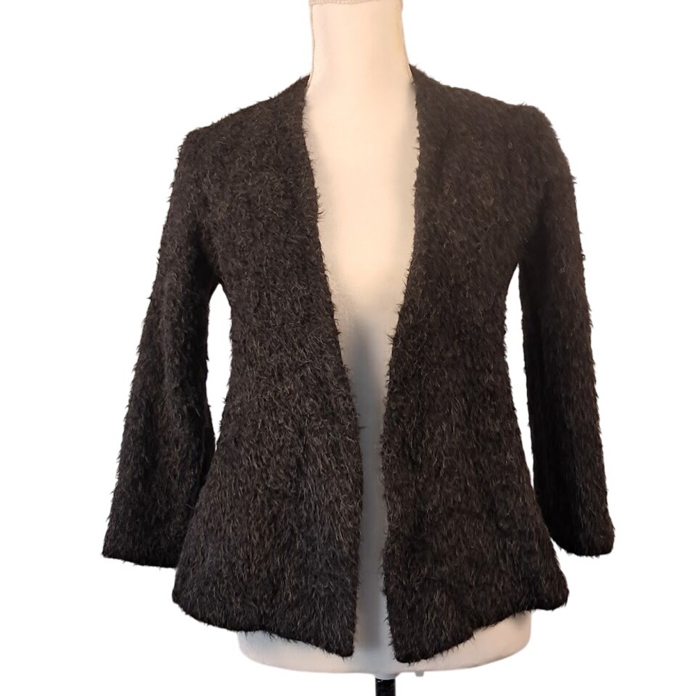 Vintage PETER COHEN M Open Front Short Knit Jacket Cardigan Alpaca 3/4 Sleeve‎
